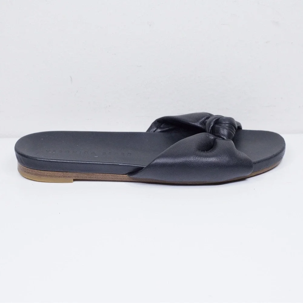 VERONICA BEARD Knotted Bow‎ Leather Slide Sandals Flat Summer Black Sz 5